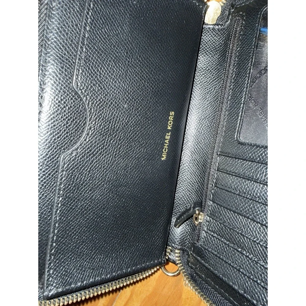 Michael Kors Women's Black Zip-Around Wallet with Zipper, Logo, Credit Card